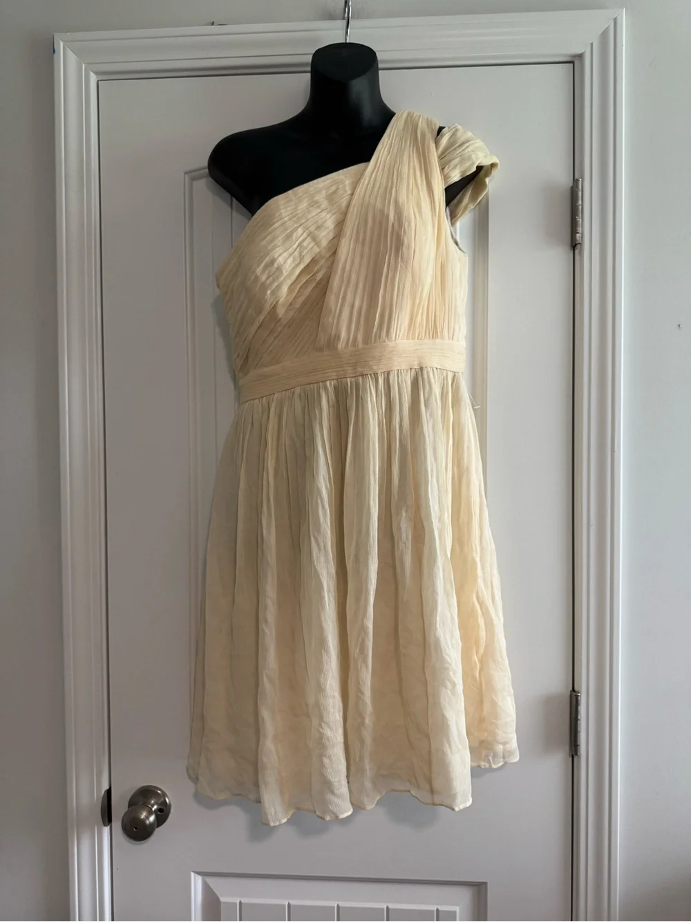 J. Crew One-Shoulder Pleated Cream-Beige Dress